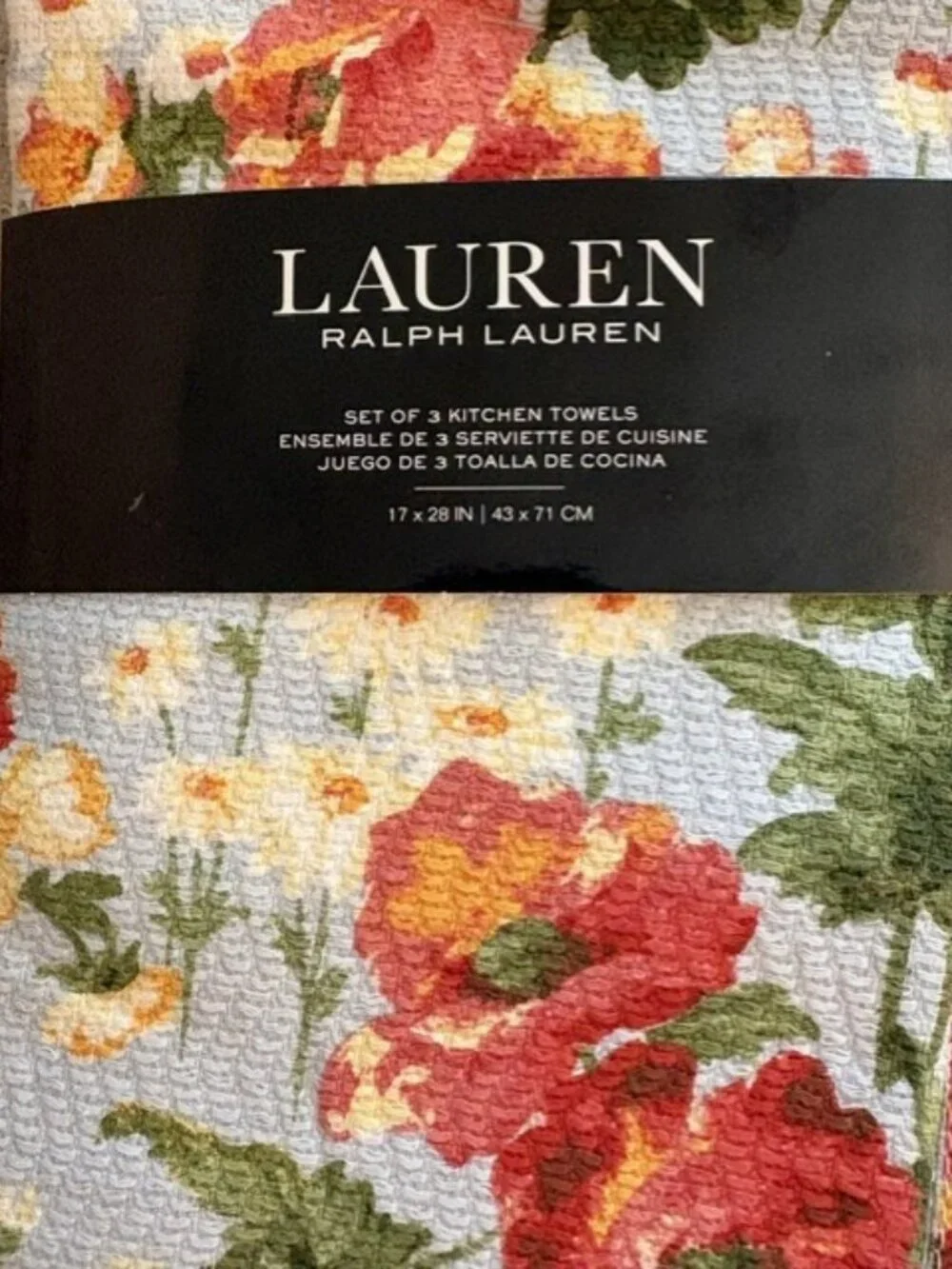 Lauren Ralph Lauren Kitchen Towels Dishcloths 3pc Floral Yellow White Stripe NWT
